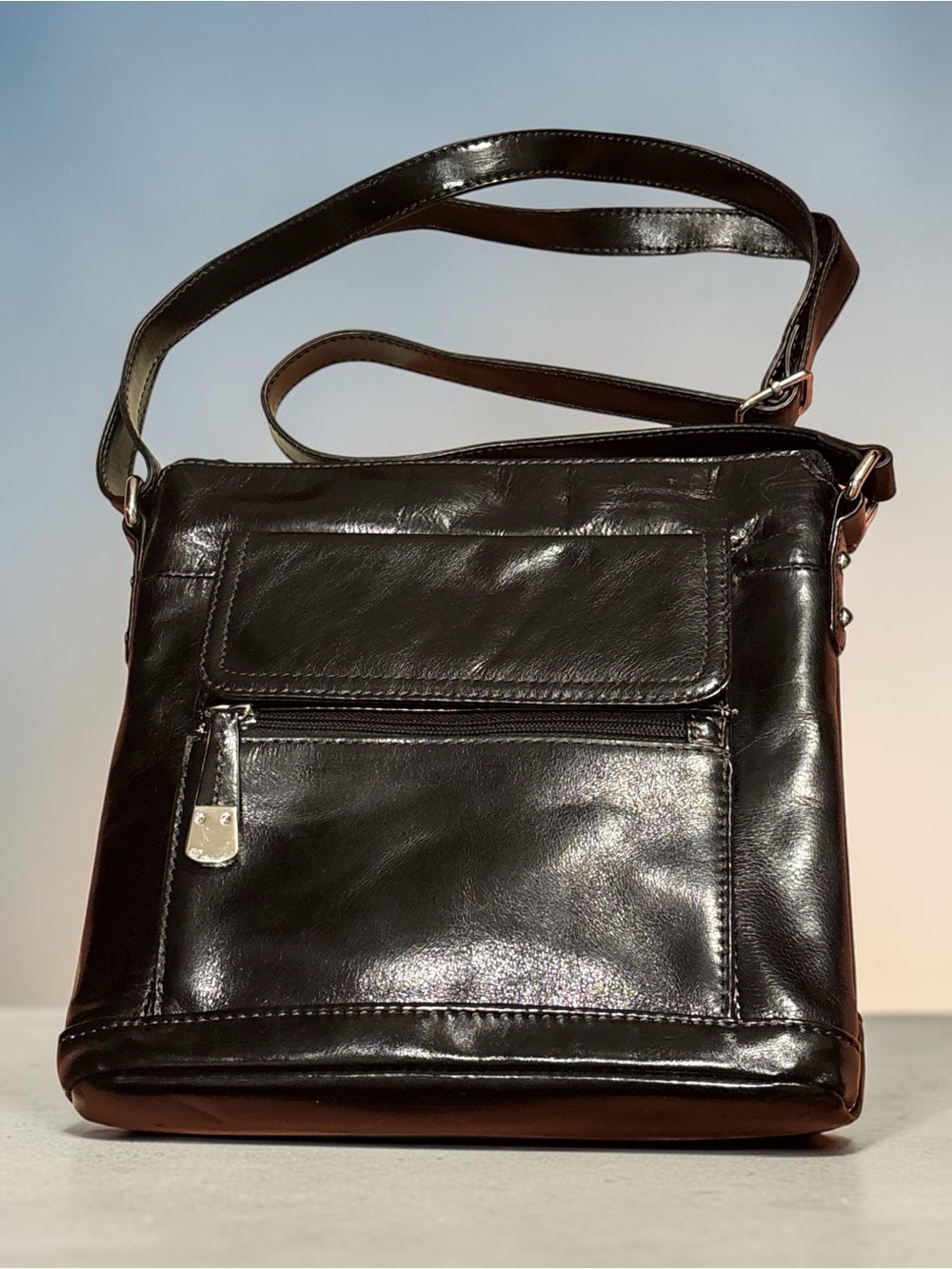 Giani Bernini Venice Black Nappa Leather Crossbody Bag Purse Multi-Pocket